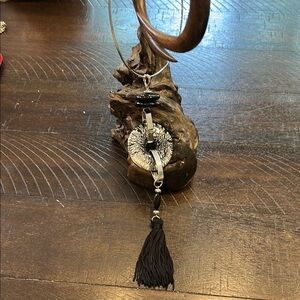 Elegant Black beaded tassel and glass silver glass donut choker Necklace